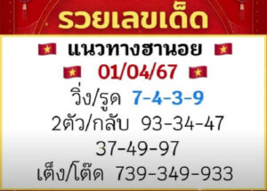 แนวทางหวยฮานอย 1/4/67 ชุดที่ 7