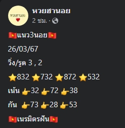 แนวทางหวยฮานอย 26/3/67 ชุดที่ 9