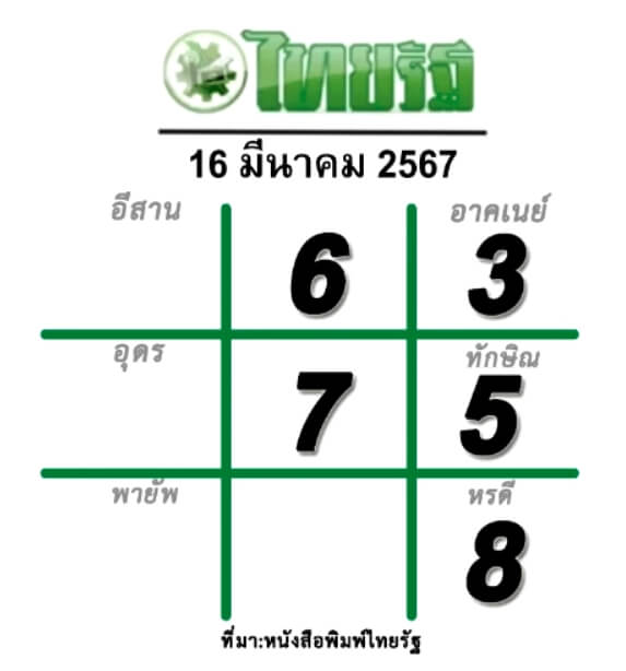 หวยไทยรัฐ 16-3-67