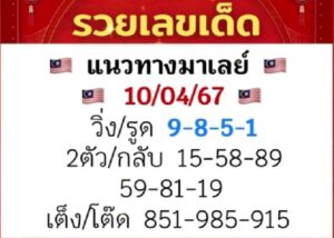 แนวทางหวยมาเลย์ 10/4/67 ชุดที่ 2