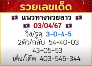 แนวทางหวยลาว 3/4/67 ชุดที่ 10