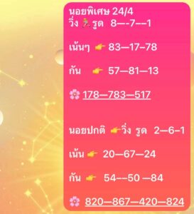 แนวทางหวยฮานอย 24/4/67 ชุดที่ 1