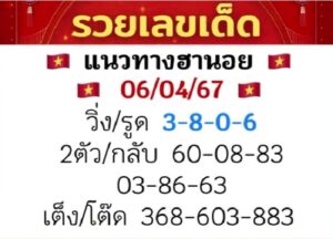 แนวทางหวยฮานอย 6/4/67 ชุดที่ 9