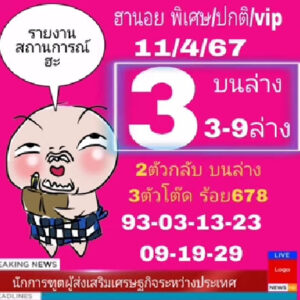 แนวทางหวยฮานอย 11/4/67 ชุดที่ 9