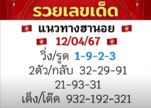 แนวทางหวยฮานอย 12/4/67 ชุดที่ 10