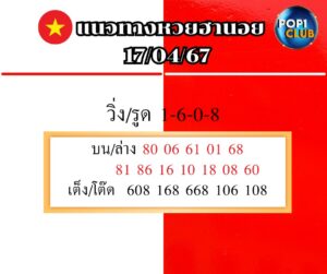 แนวทางหวยฮานอย 17/4/67 ชุดที่ 4