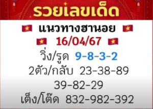 แนวทางหวยฮานอย 16/4/67 ชุดที่ 7