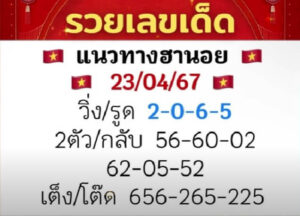 แนวทางหวยฮานอย 23/4/67 ชุดที่ 8