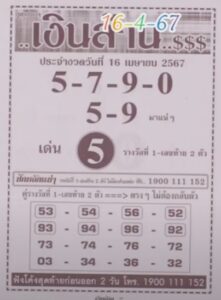 หวยเงินล้าน 16/4/67