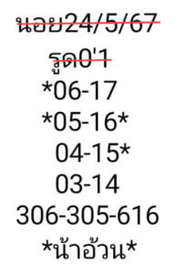 แนวทางหวยฮานอย 24/5/67 ชุดที่ 1