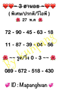 แนวทางหวยฮานอย 27/5/67 ชุดที่ 3