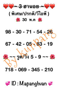 แนวทางหวยฮานอย 30/5/67 ชุดที่ 5