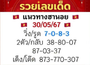 แนวทางหวยฮานอย 30/5/67 ชุดที่ 7