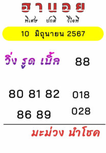 แนวทางหวยฮานอย 10/6/67 ชุดที่ 2