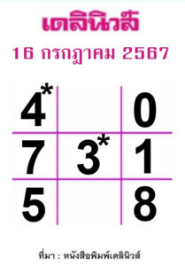 หวยเดลินิวส์ 16/7/67
