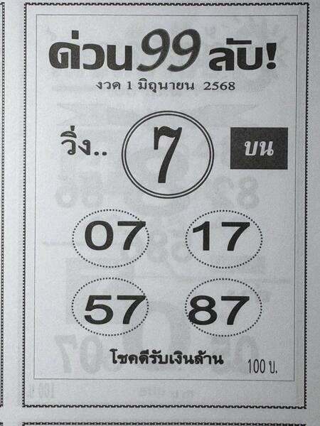 หวยด่วน99ลับ 1/6/68