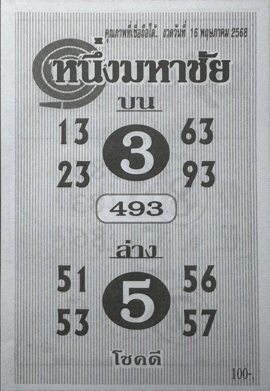 หวยหนึ่งมหาชัย 16/5/68