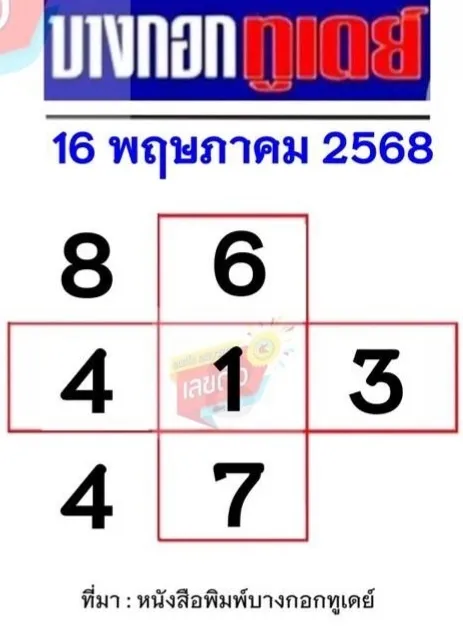 หวยบางกอกทูเดย์ 16/5/68