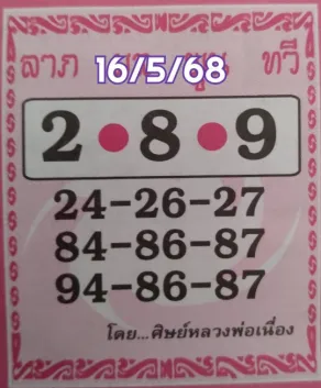 หวยศิษย์หลวงพ่อเนื่อง 16/5/68