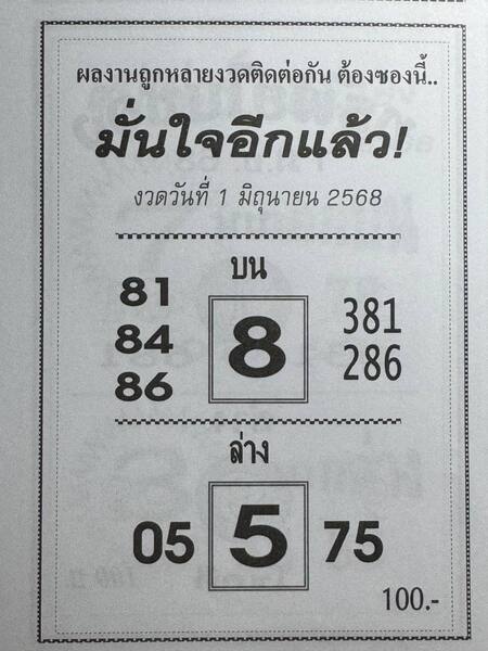 หวยมั่นใจอีกแล้ว 1/6/68