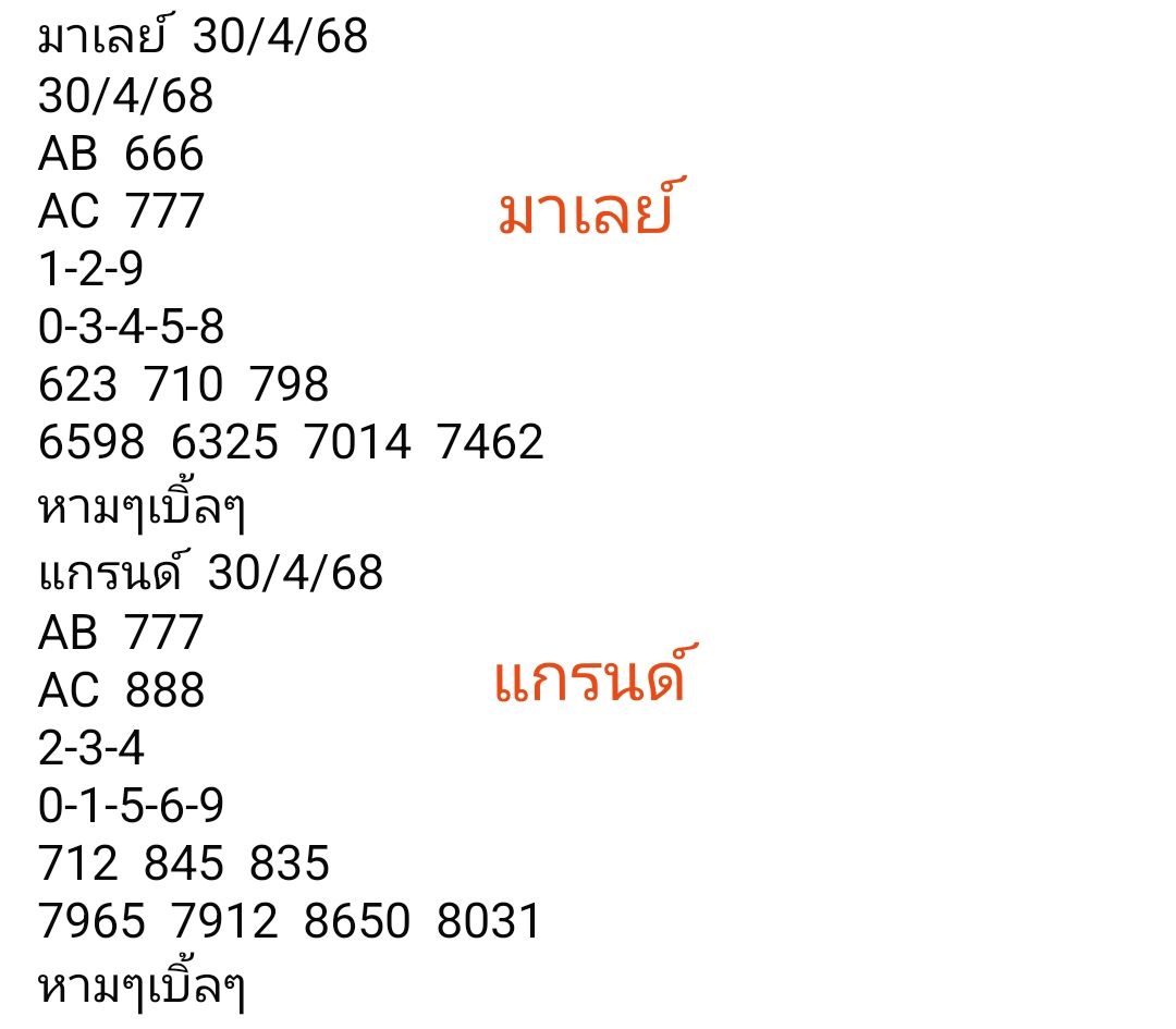 แนวทางหวยมาเลย์ 30/4/68-5