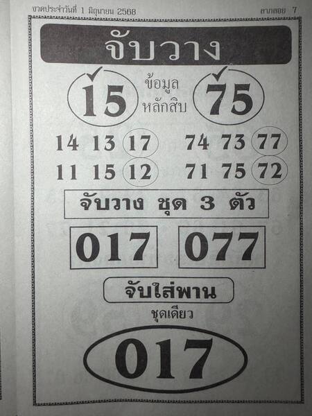 หวยจับวาง 1/6/68