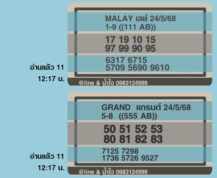 แนวทางหวยมาเลย์ 24/5/68