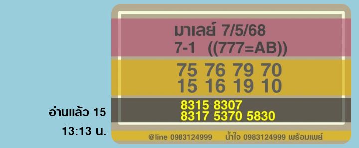 หวยมาเลย์ 7-5-68-6