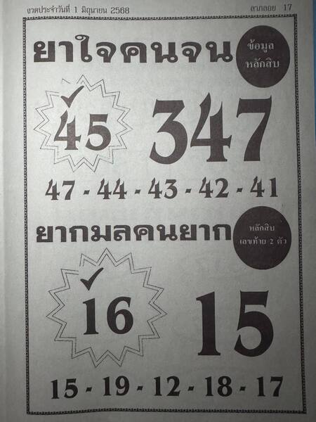 หวยยาใจคนจน 1/6/68